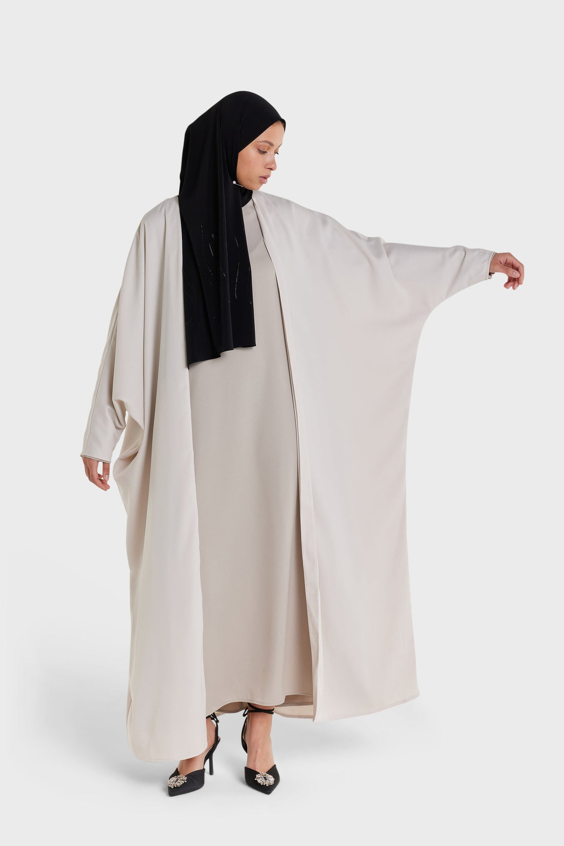 Dof Satijn Vleermuismouw Abaya | Kasjmier