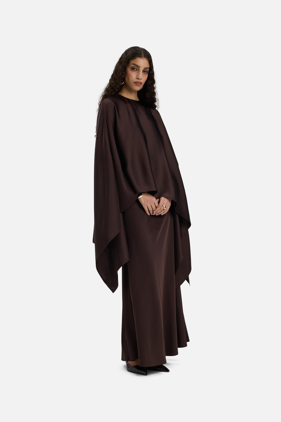 Asymmetrische Cape Blouse | Donkerbruin