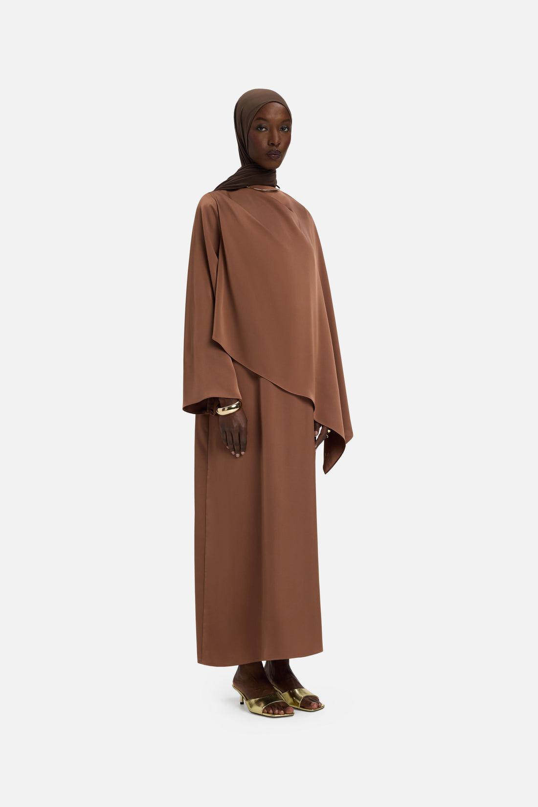 Asymmetrische cape-jurk | Zacht bordeaux