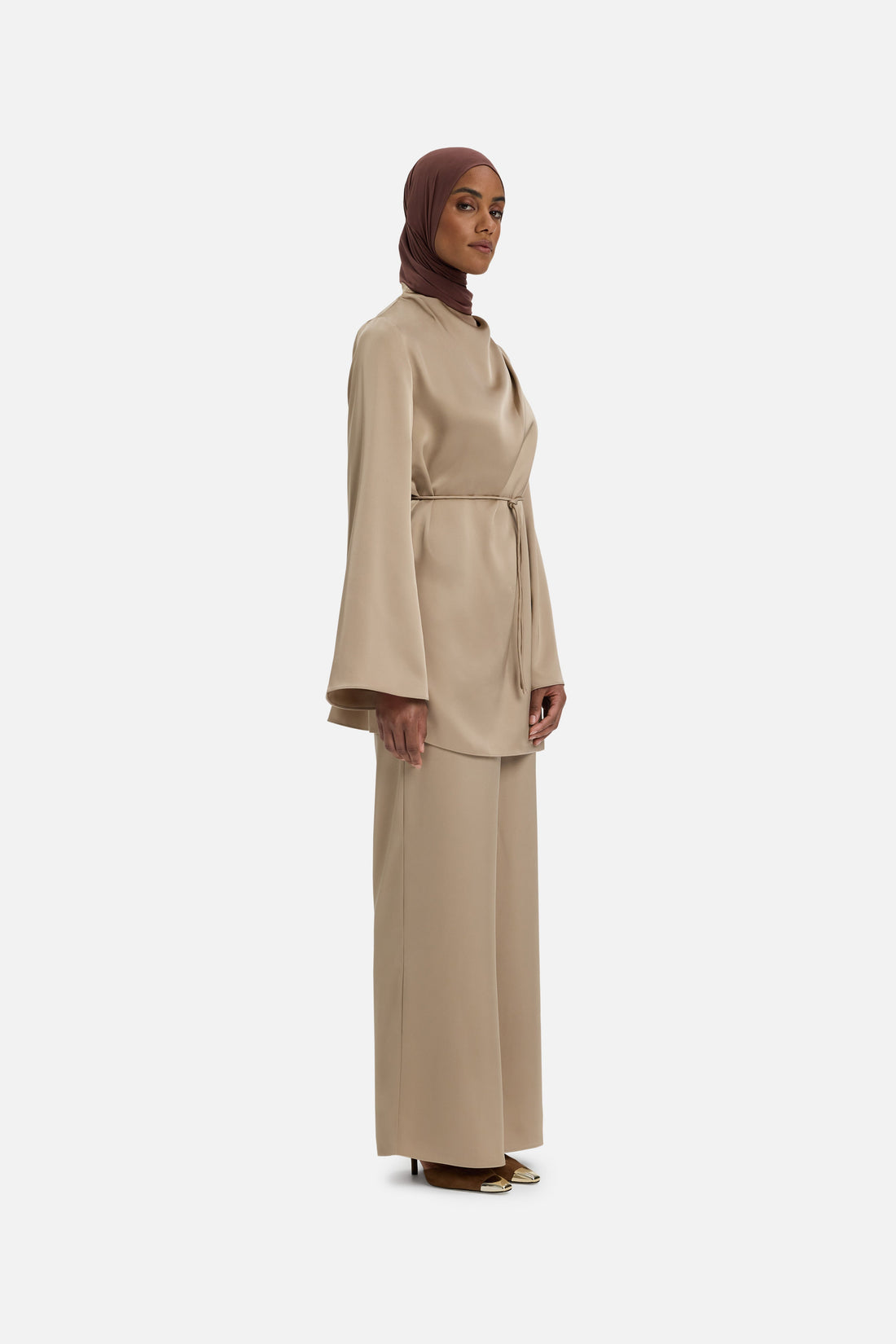 Blouse met asymmetrische plooi | Mokka