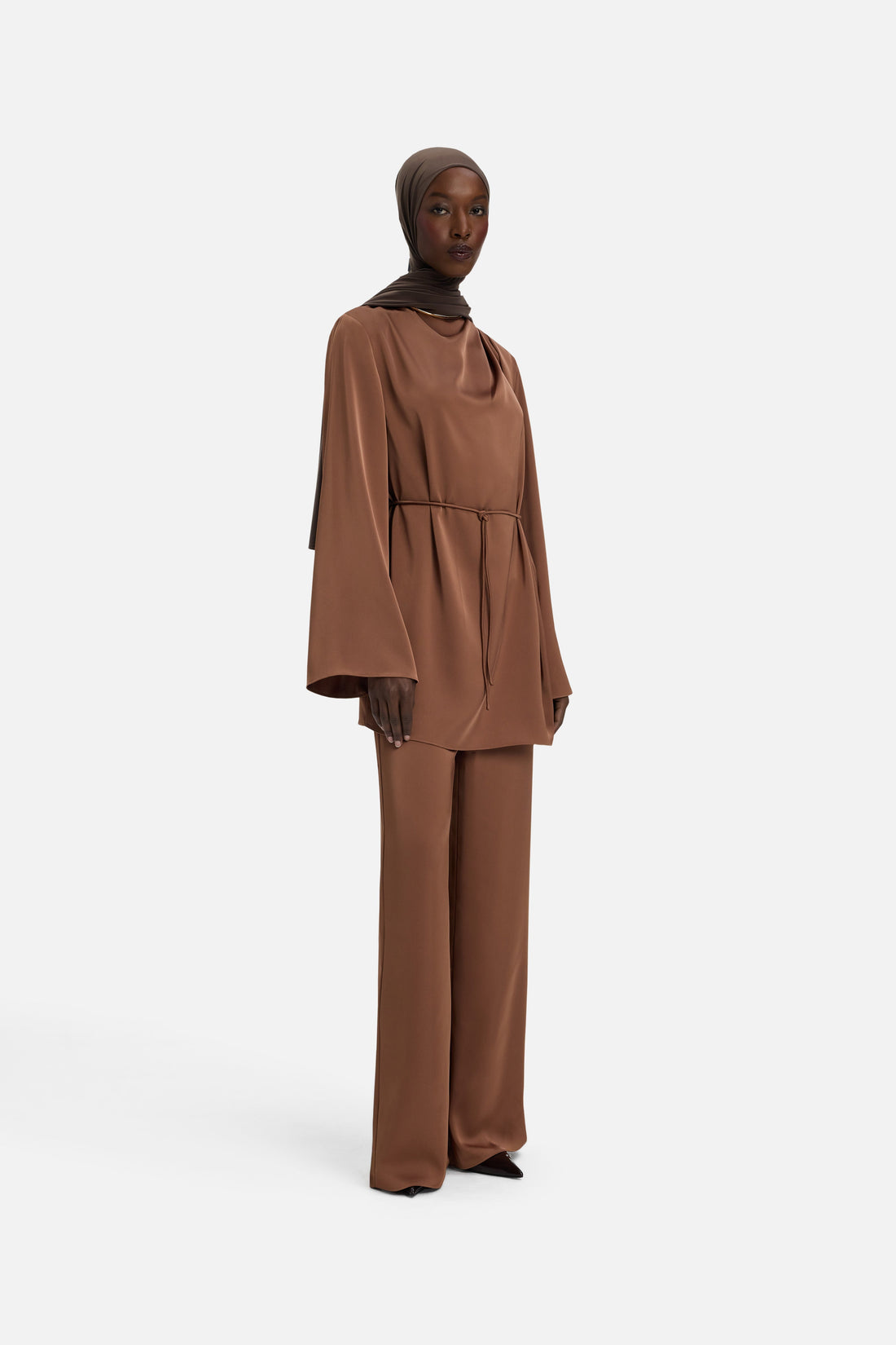 Blouse met asymmetrische plooi | Zacht bordeaux