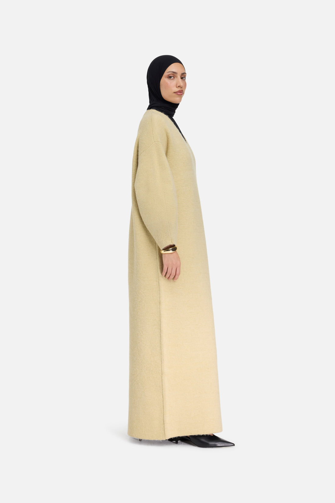 Geborstelde Tricot Jurk met V-hals | Desert Clay