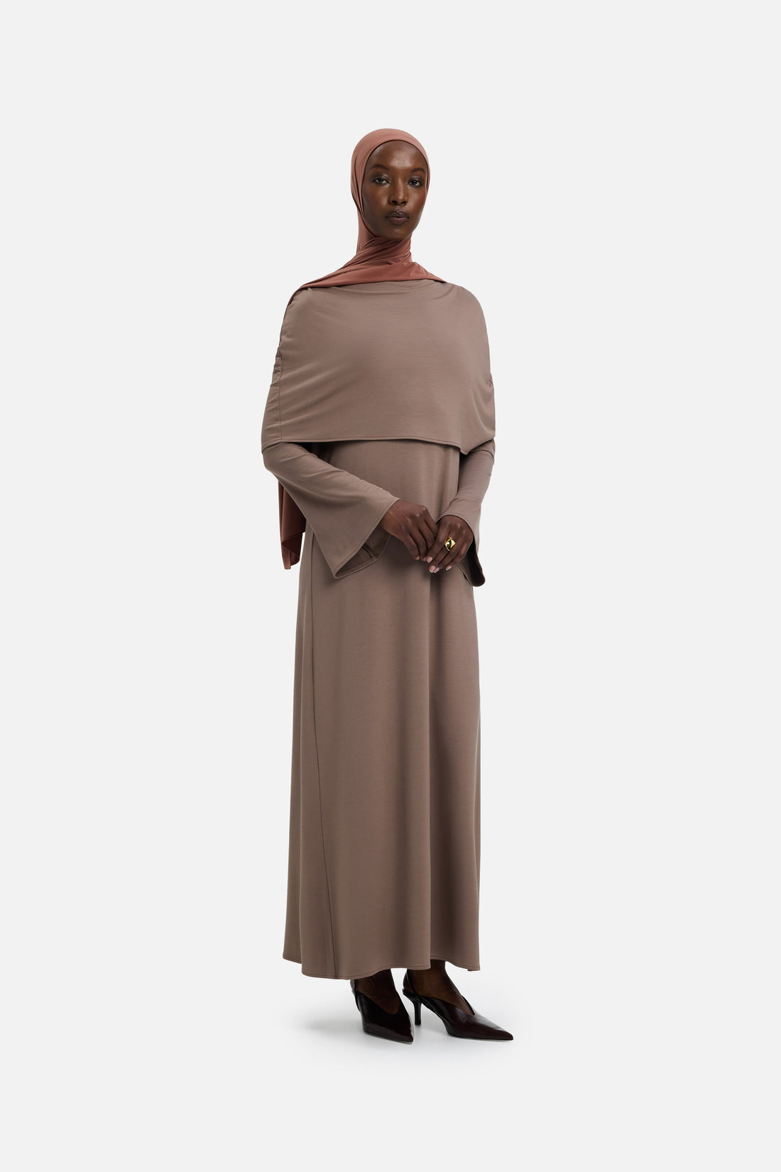 Jurk met capelet | Taupe Roze
