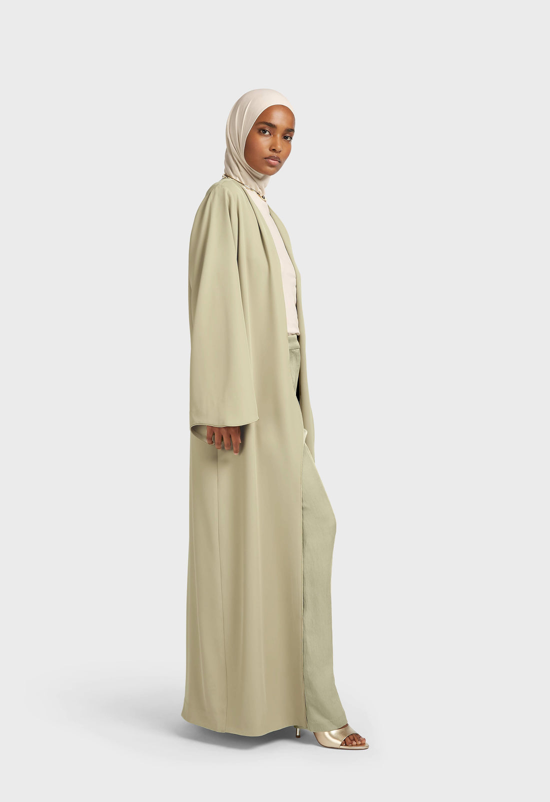 Abaya met gebogen zoom | Droge basilicum