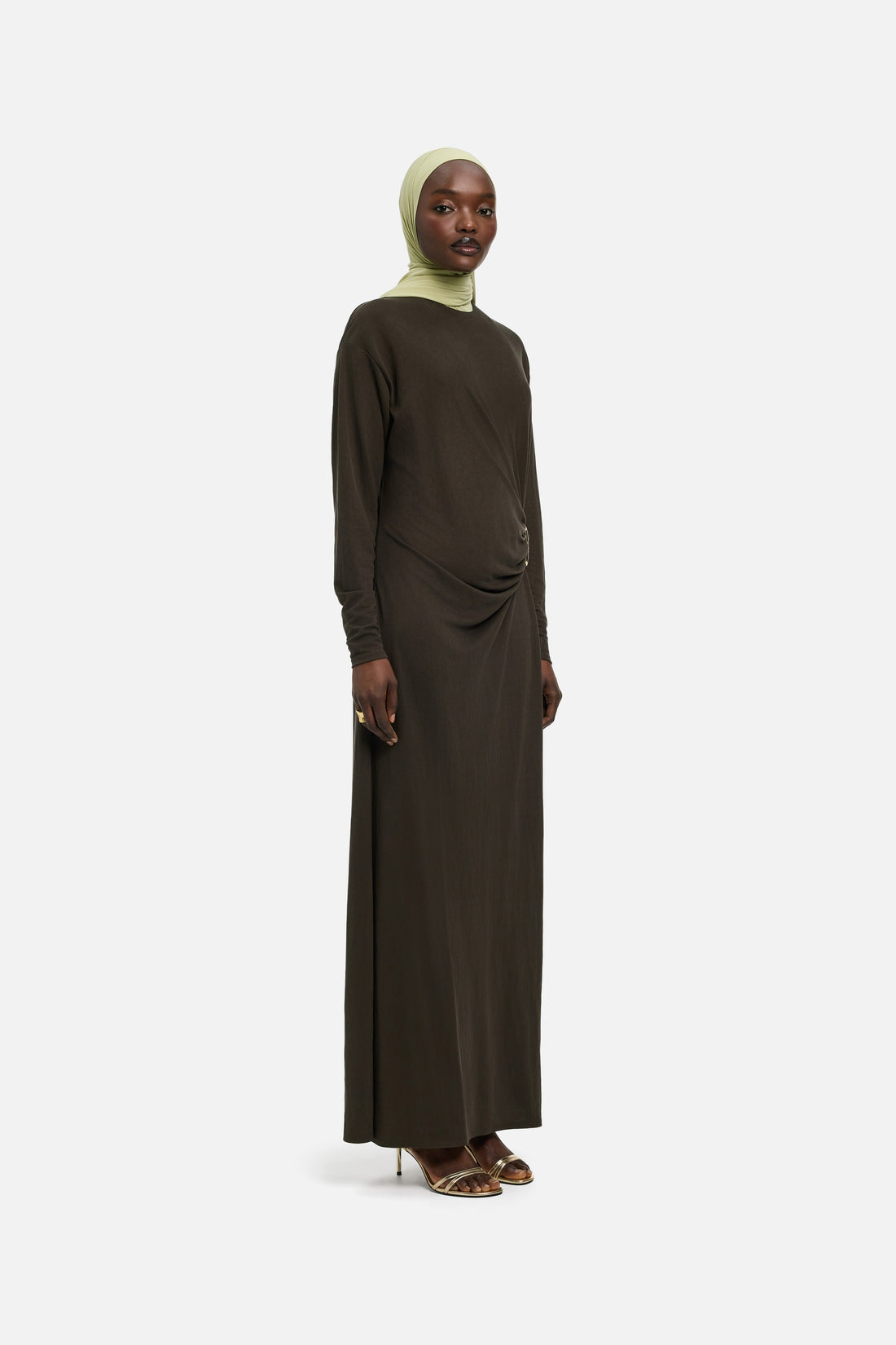Gedrapeerde Jersey Jurk | Kastanjebruin
