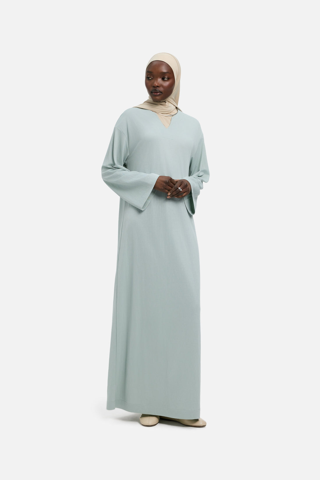 Gedrapeerde jersey kaftan | Aquagrijs