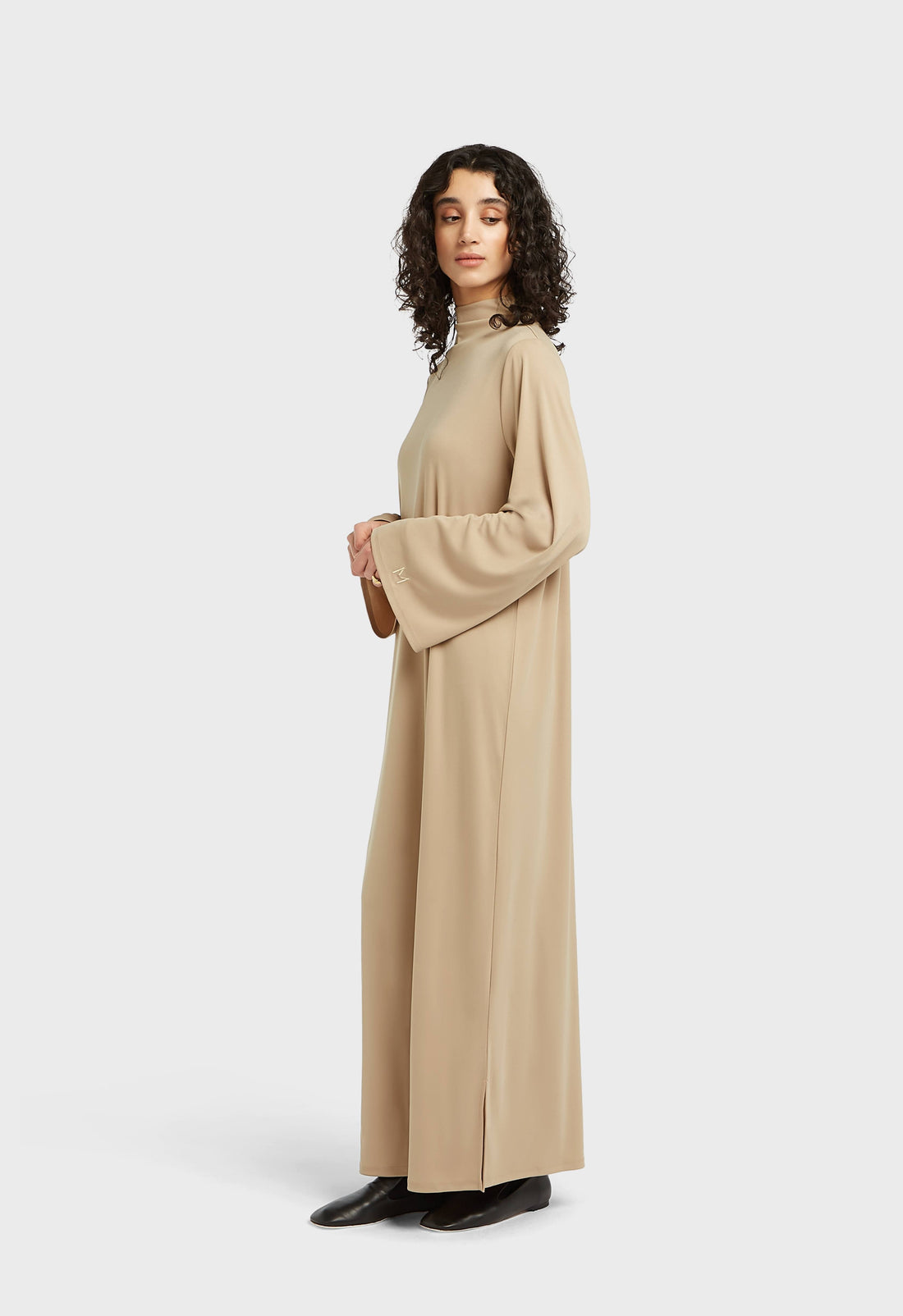 Essentiële korte jerseyjurk | Licht kaki