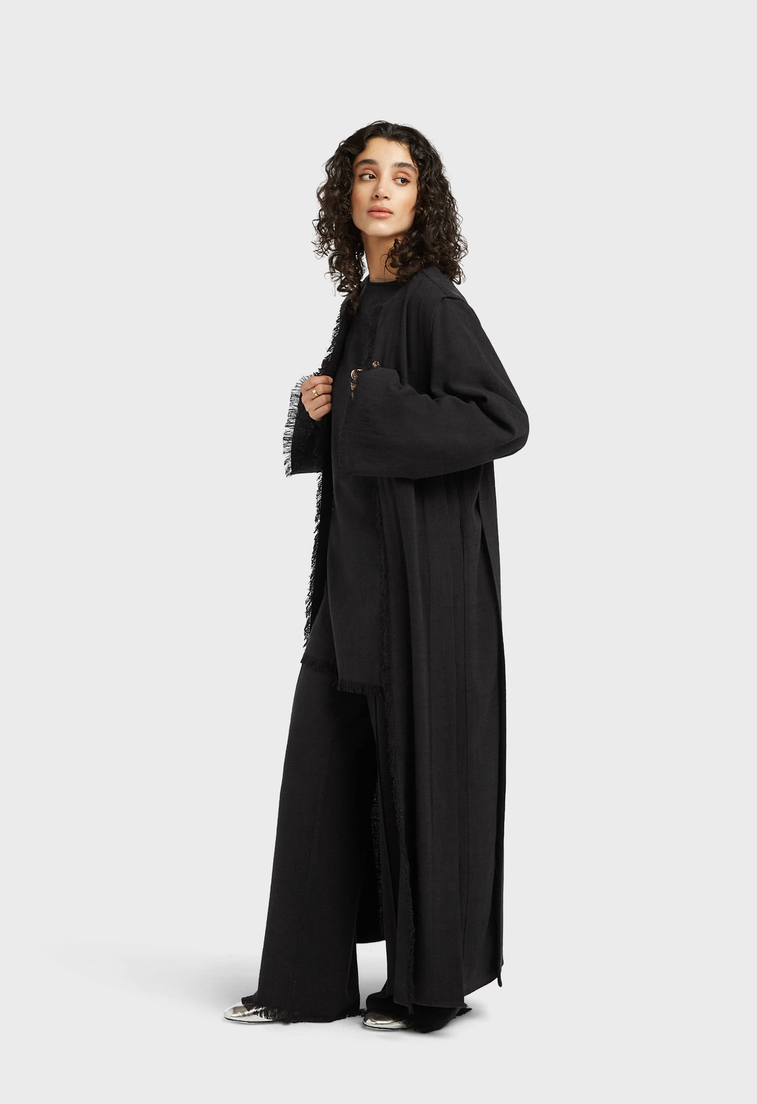 Abaya met gerafelde zoom | Zwart