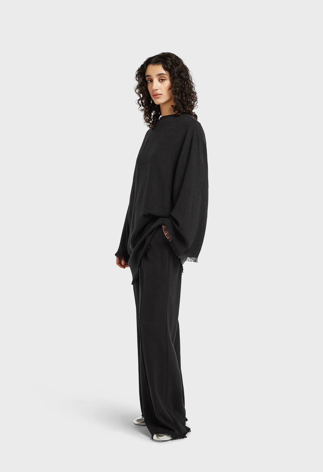 Broek met gerafelde zoom | Zwart