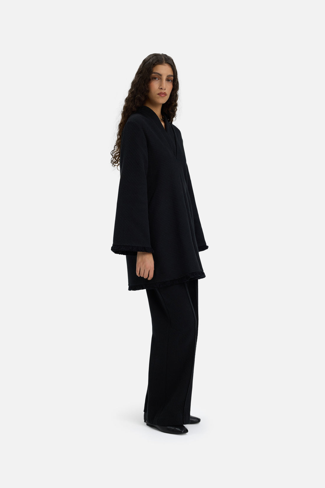 Broek met franje | Zwart