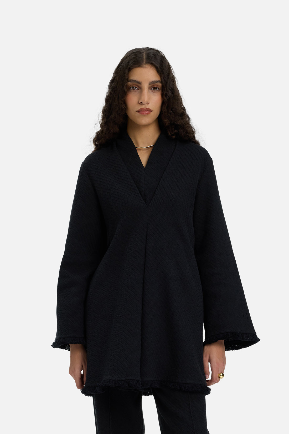 Bovenstuk tuniek met franjes en bandjes | Zwart