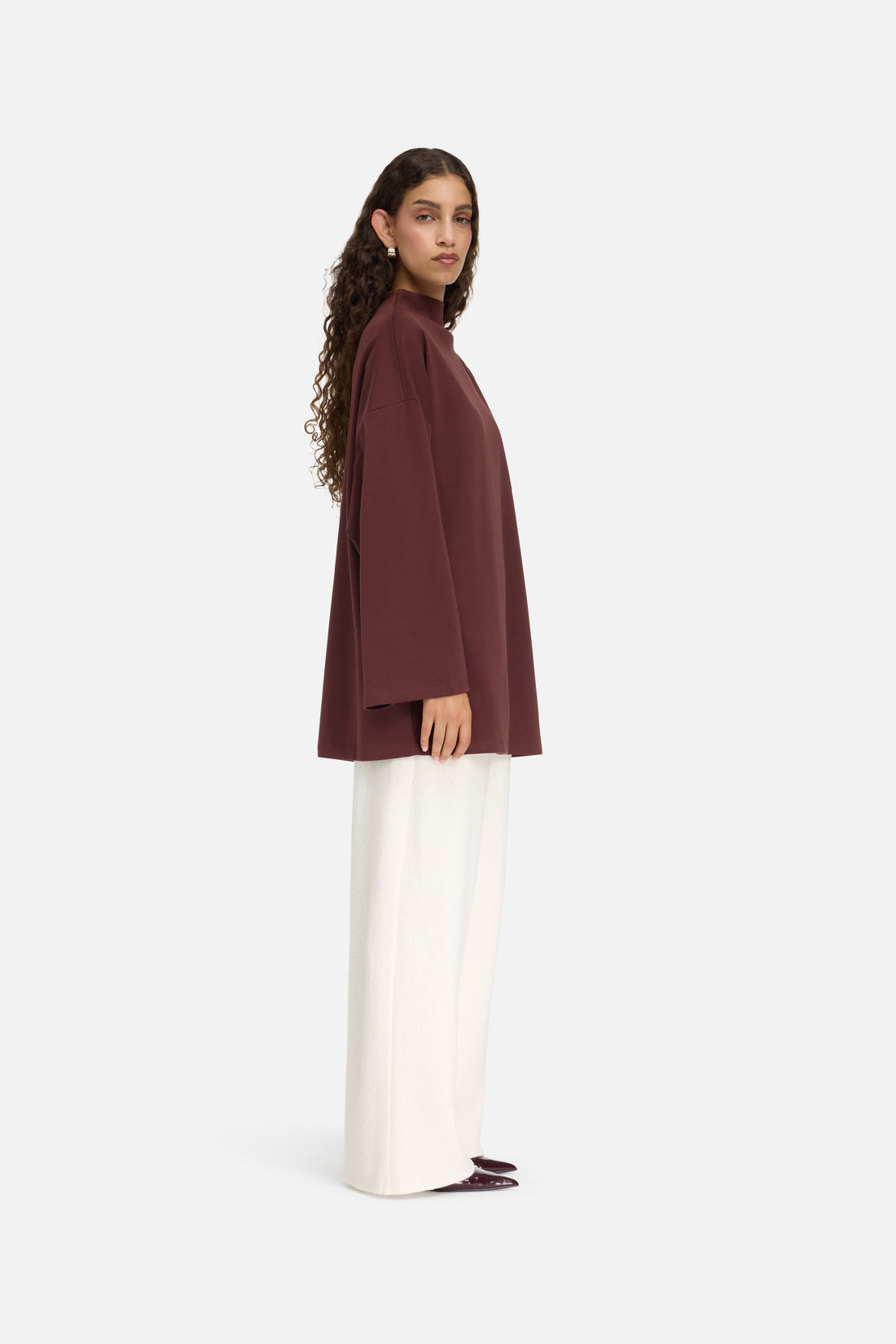 T-shirt met Hoge Hals | Dark Cherry