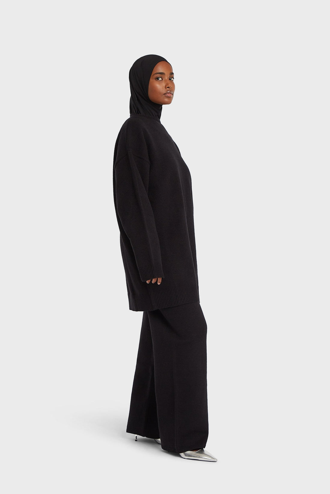Gebreide rechte broek | Zwart