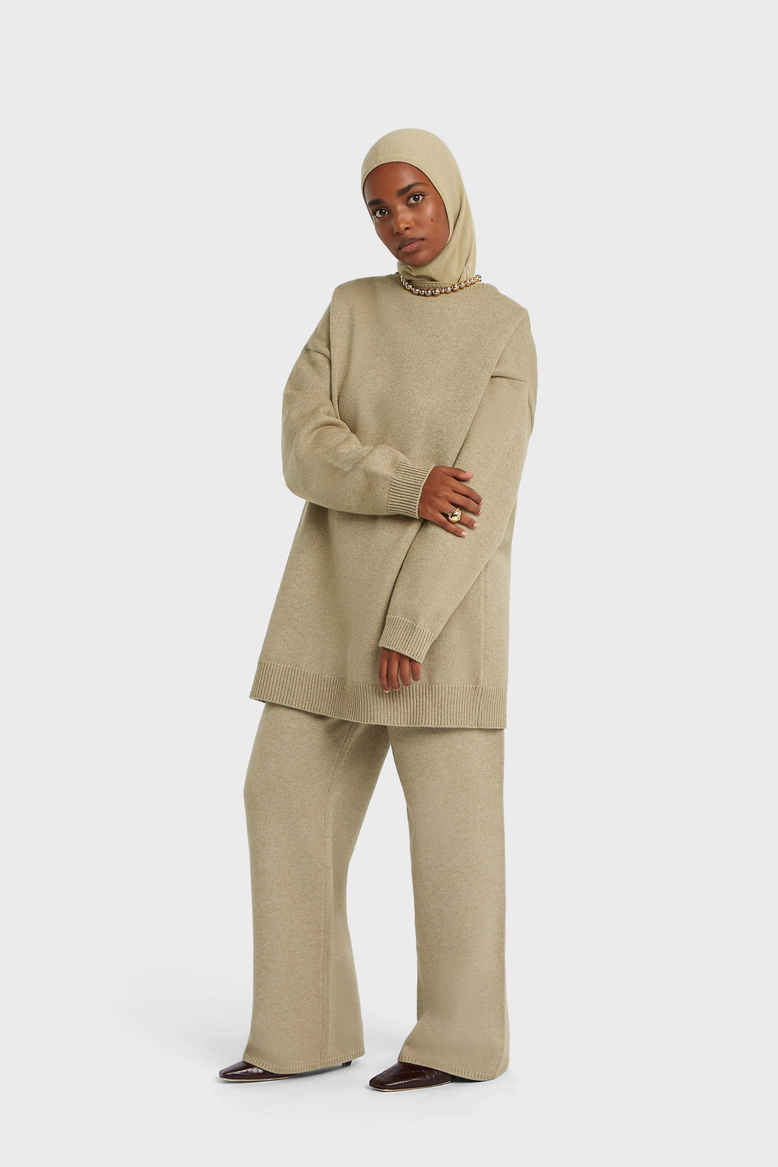 Gebreide rechte broek | Mink