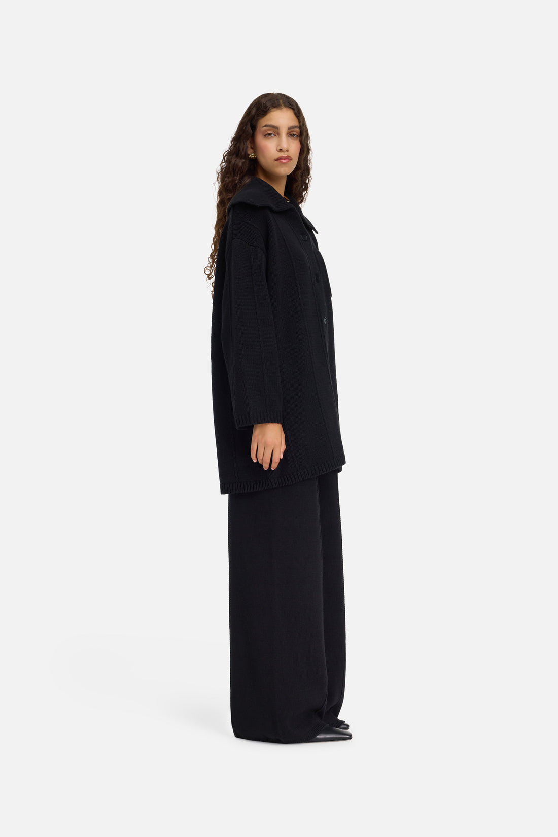 Gebreid vest met kraag | Zwart
