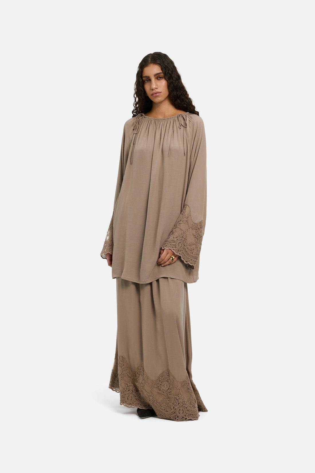 Kanten gedetailleerde rok | Khaki