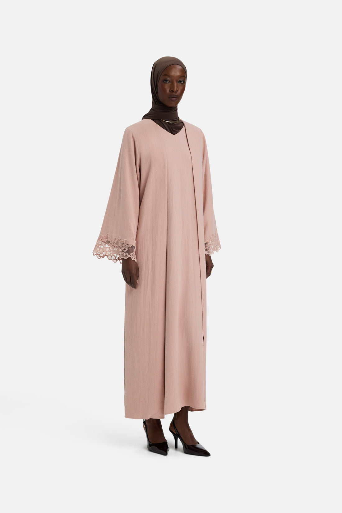 Abaya met kantversiering | Dieproos