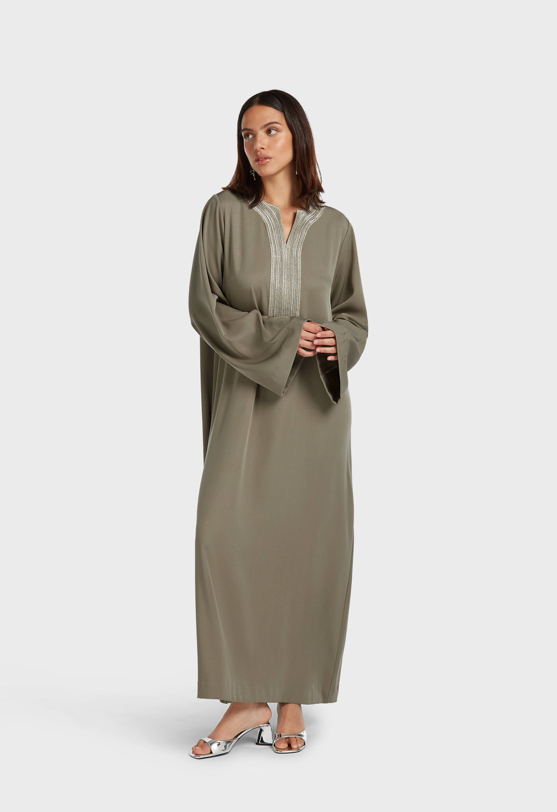 Geborduurde Lurex Kaftan Jurk | Desert Brown