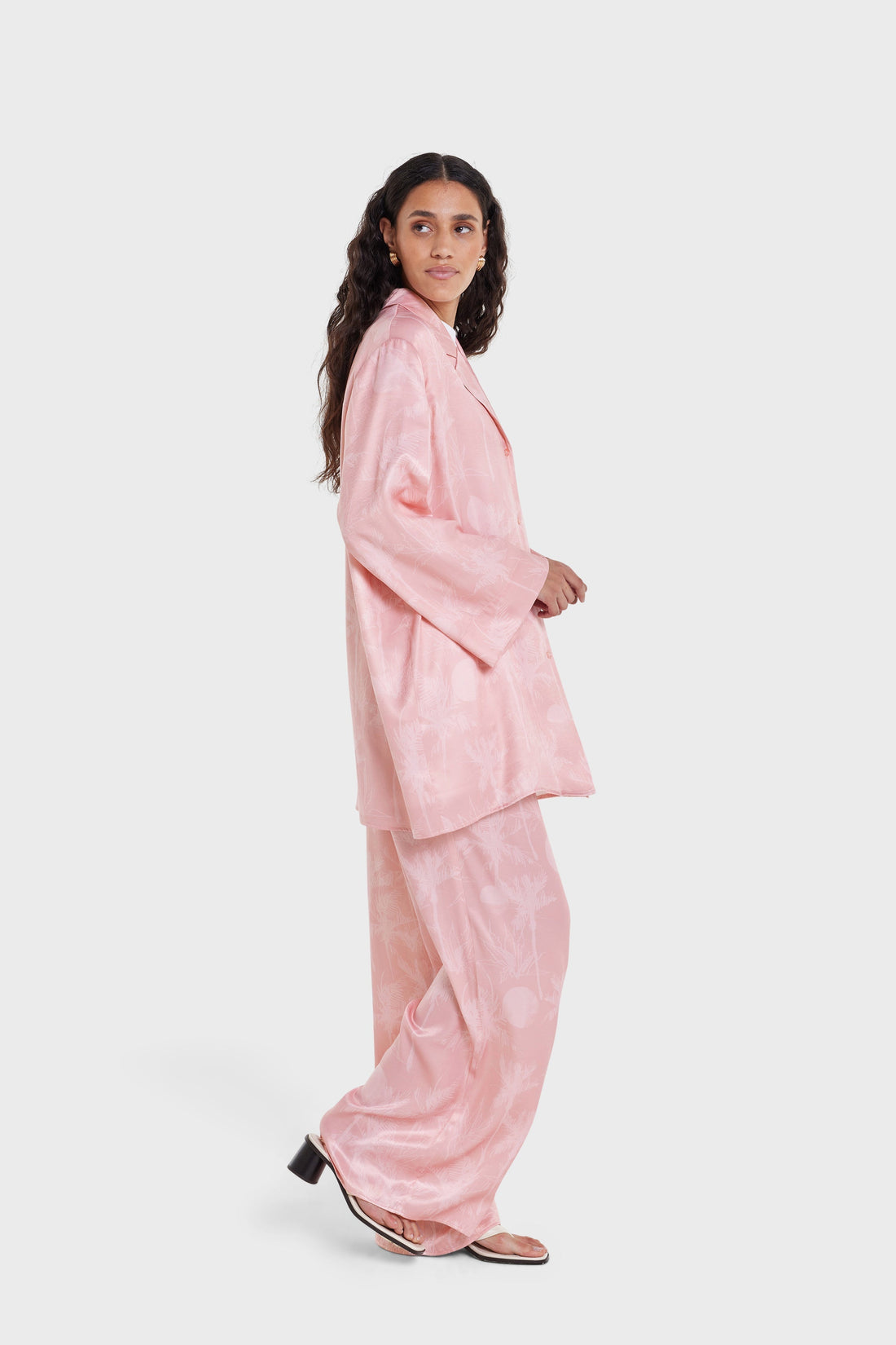 Bedrukte broek | Palm Print Rose Dust