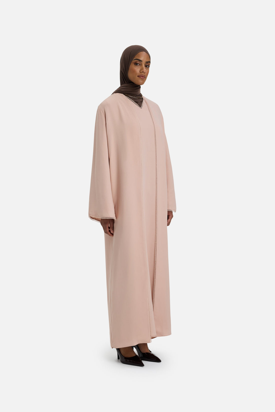 Abaya met picootjesrand | Donkerroze