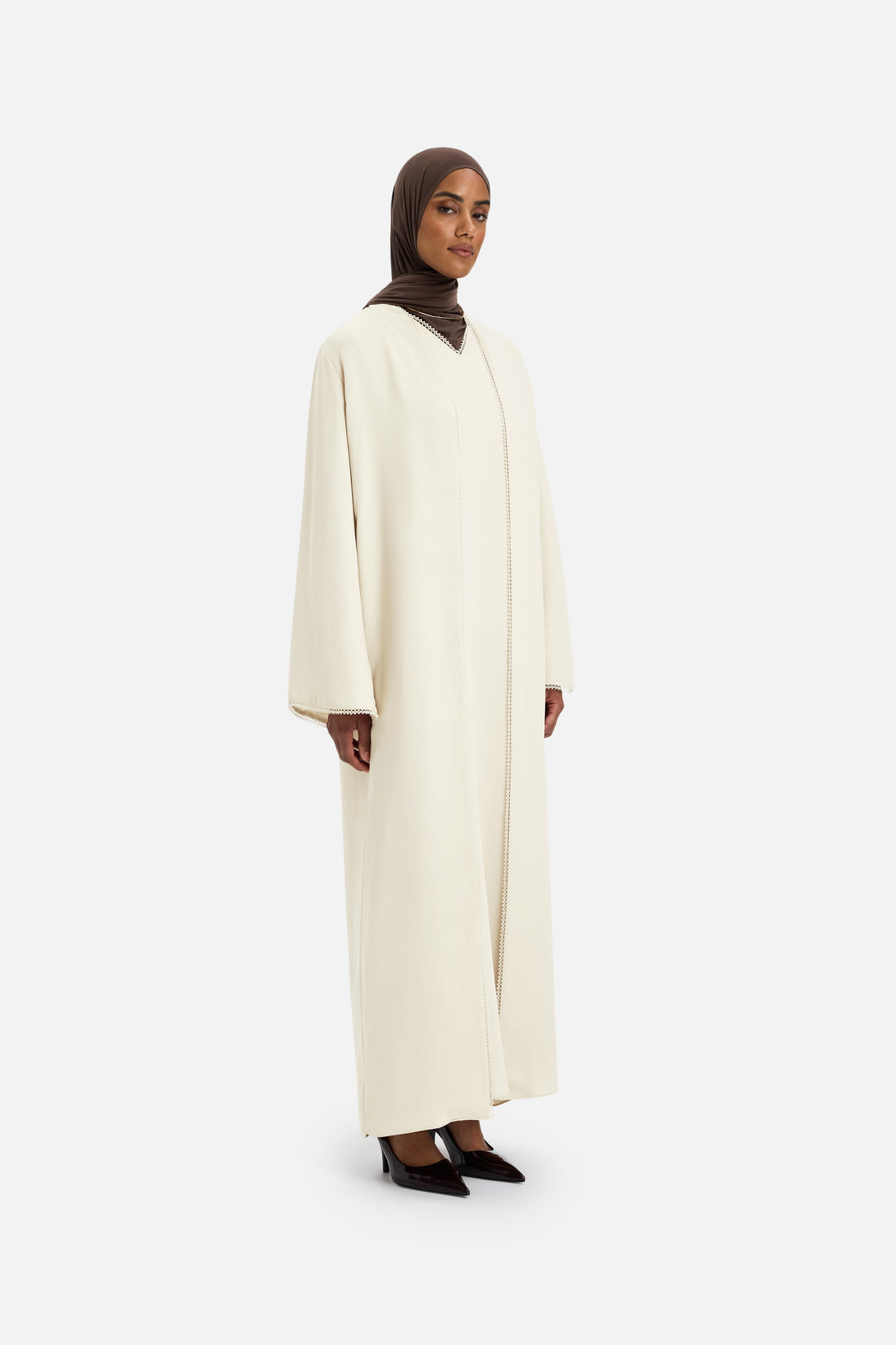 Abaya met picotrand | Gebroken wit