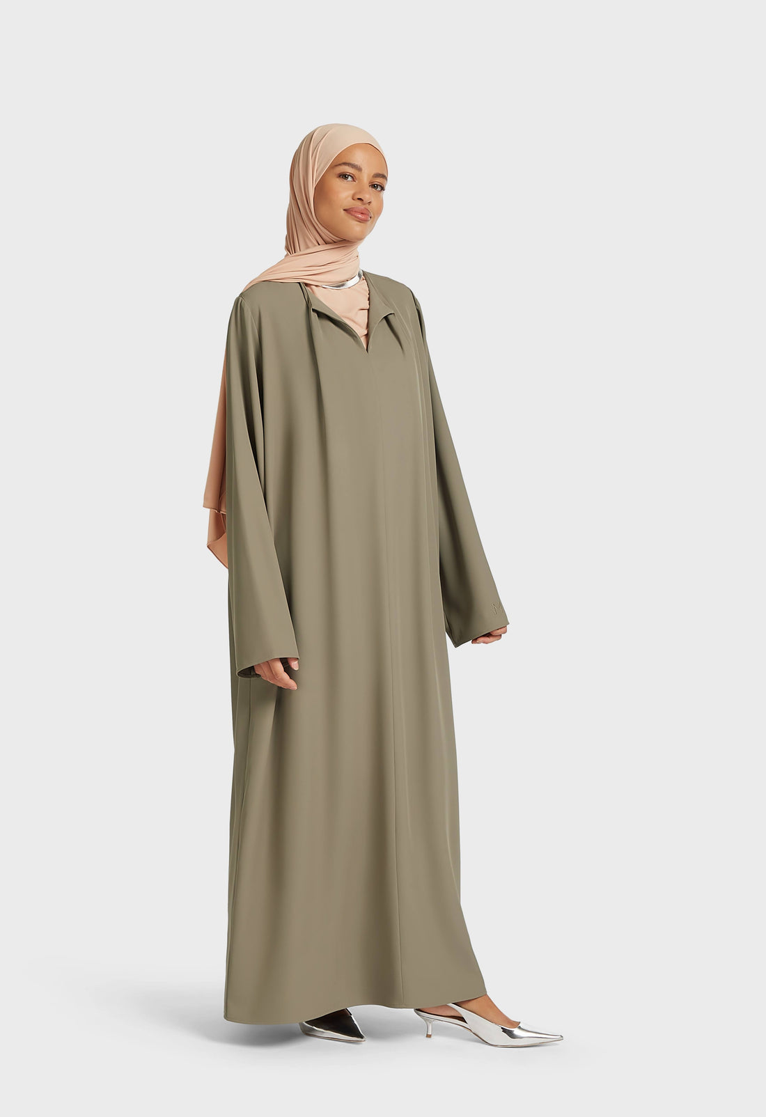 Jurk met Geplooide Hals | Desert Brown