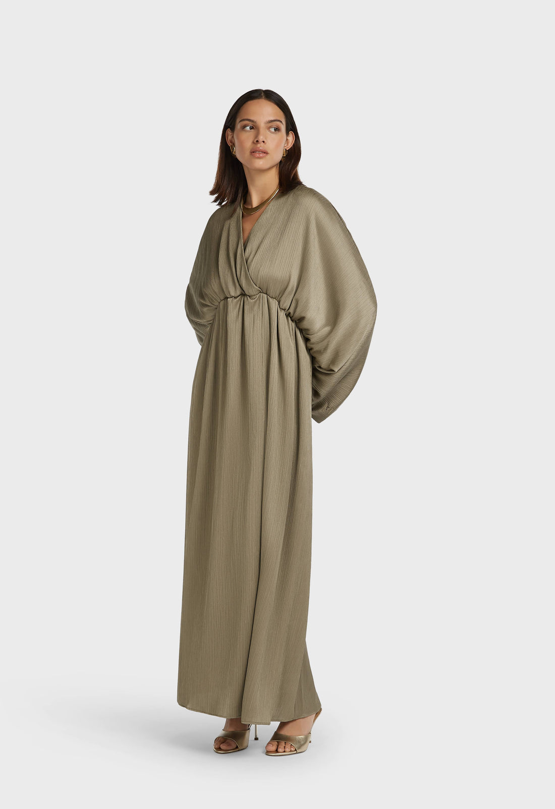 Plisséjurk met ruches | Desert Brown