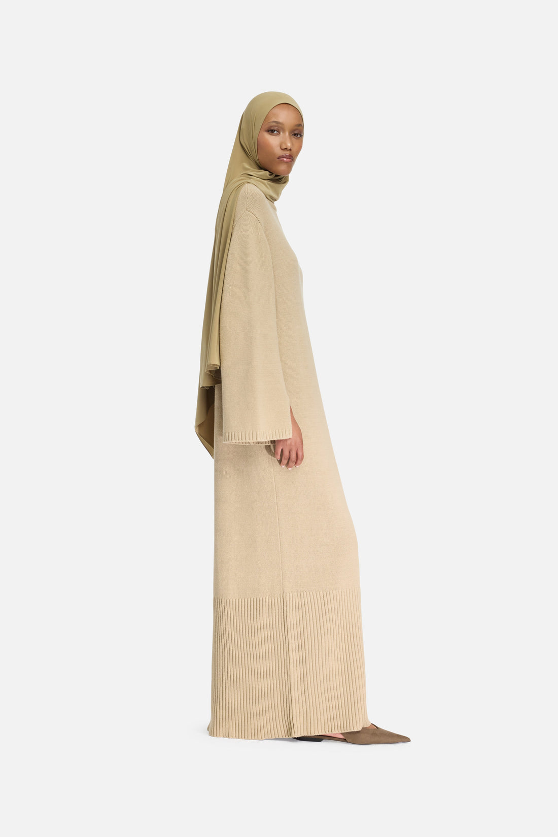 Geribde Gebreide Jurk | Khaki