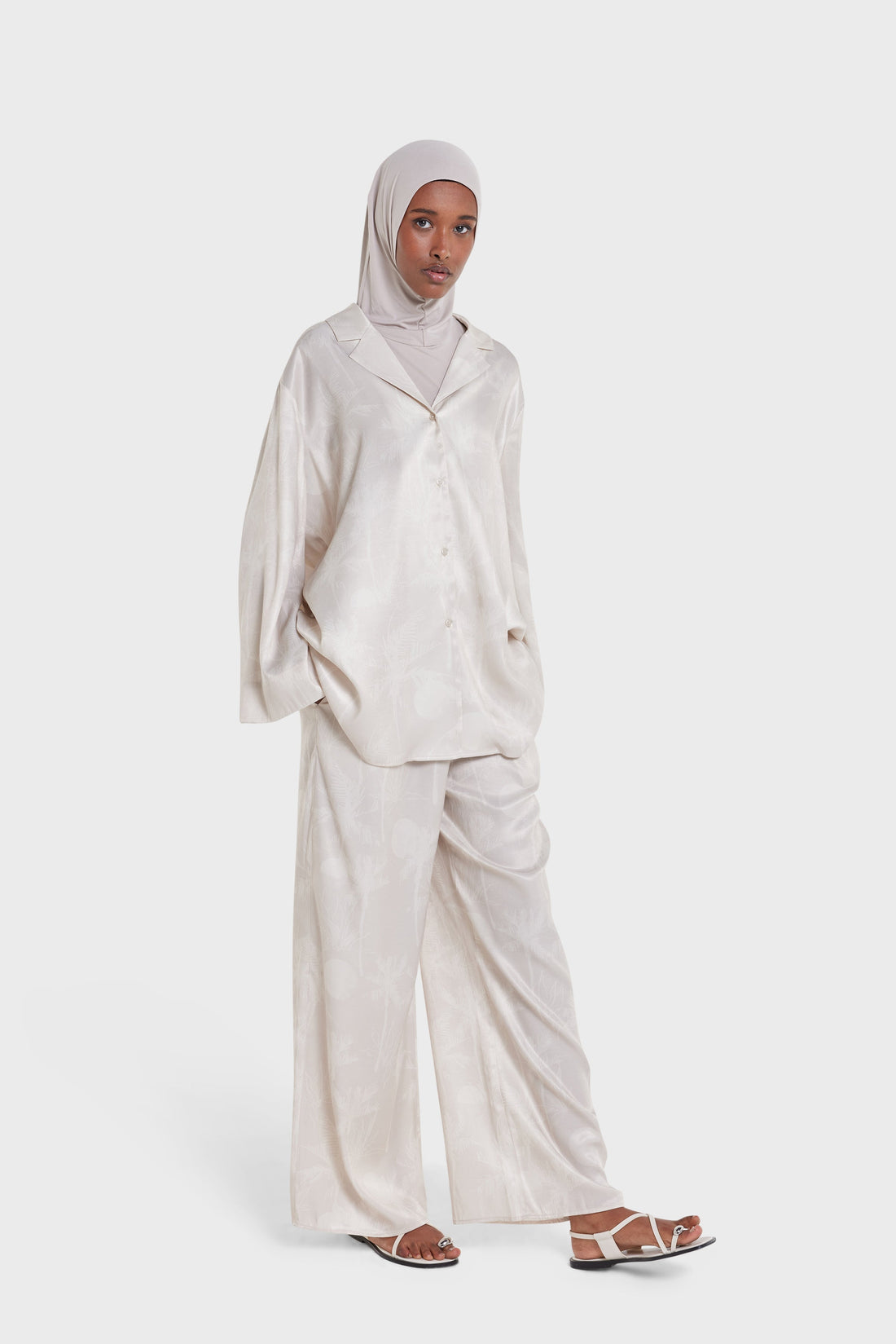 Bedrukte Broek | Palm Print Moon Grey