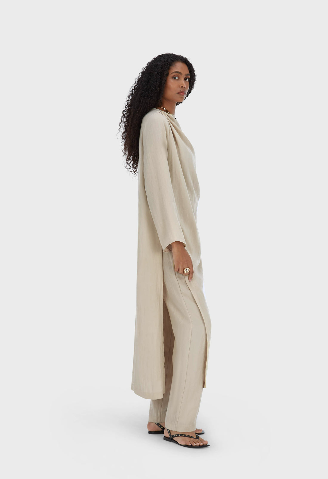 Asymmetrische Plissé Tuniek | Zand