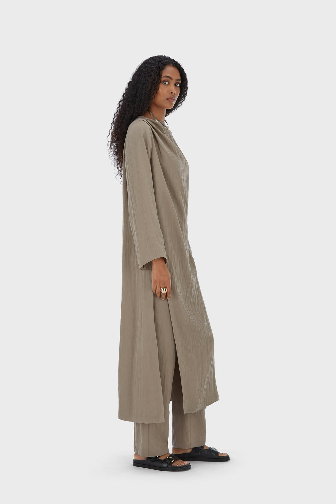 Asymmetrische Geplooide Tuniek | Taupe