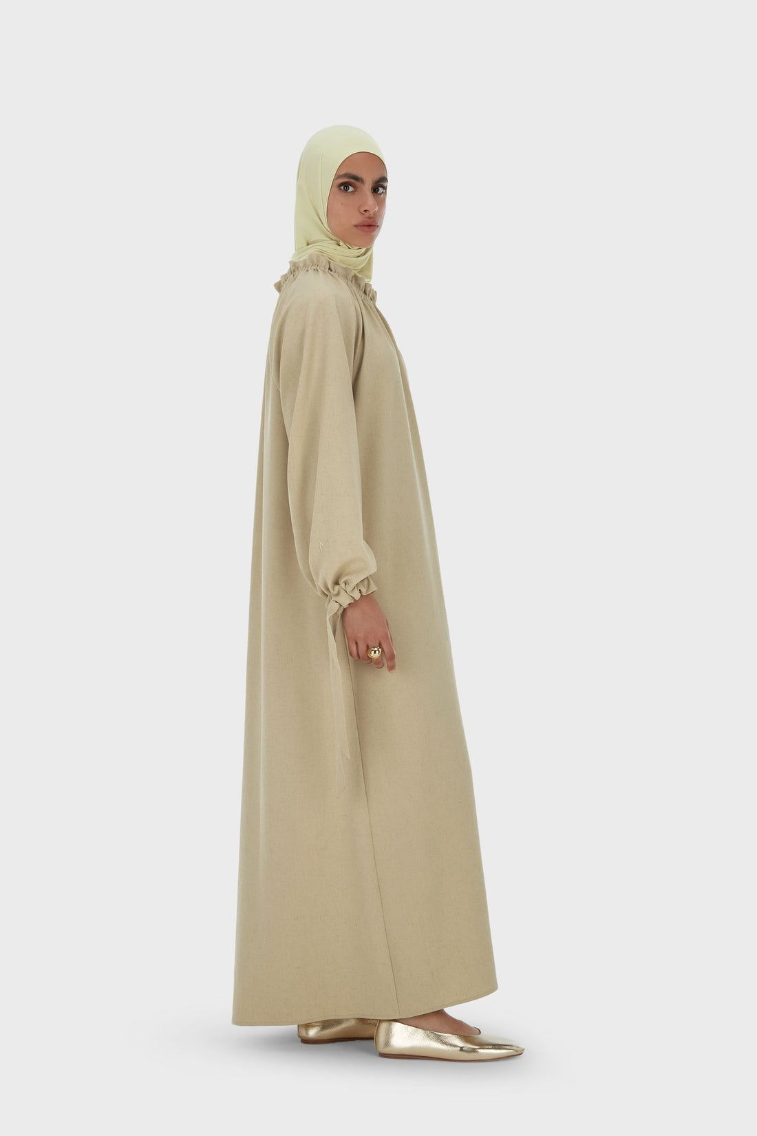Gerimpelde Hals Jurk | Warm Kaki