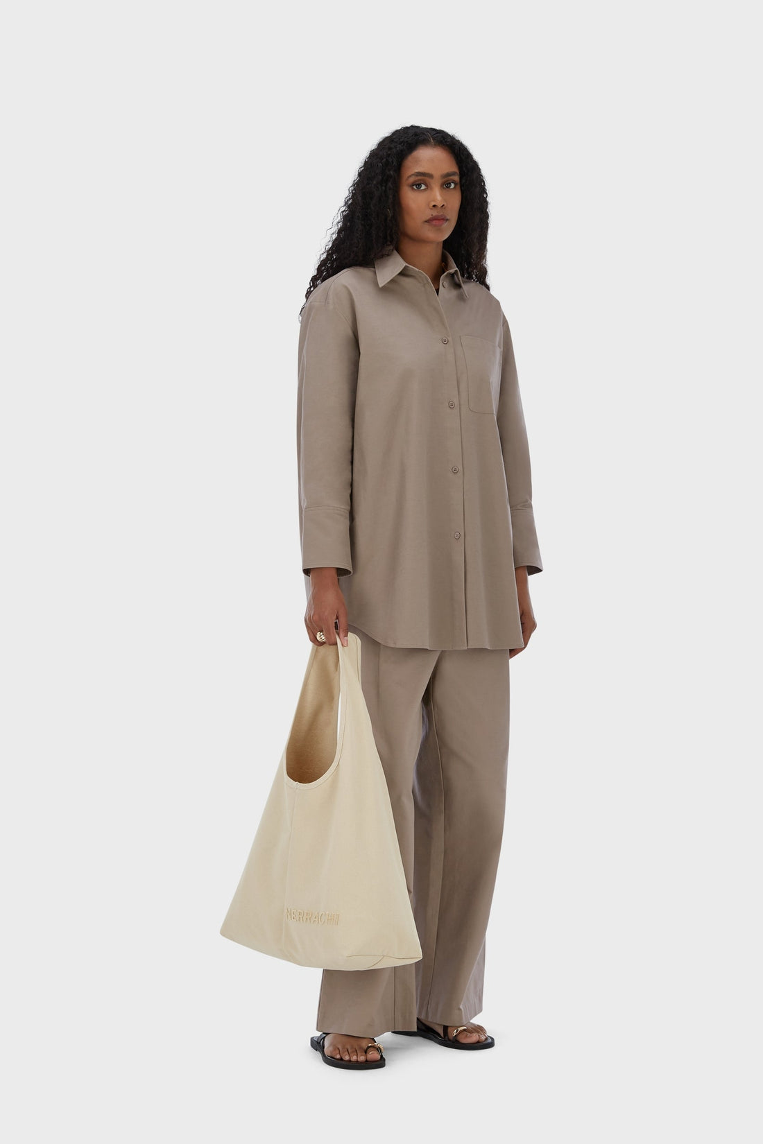 Ovale Cabas Tas | Zacht Taupe