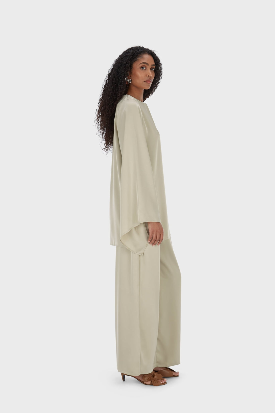 Satijnen Cape Top | Moss Grijs