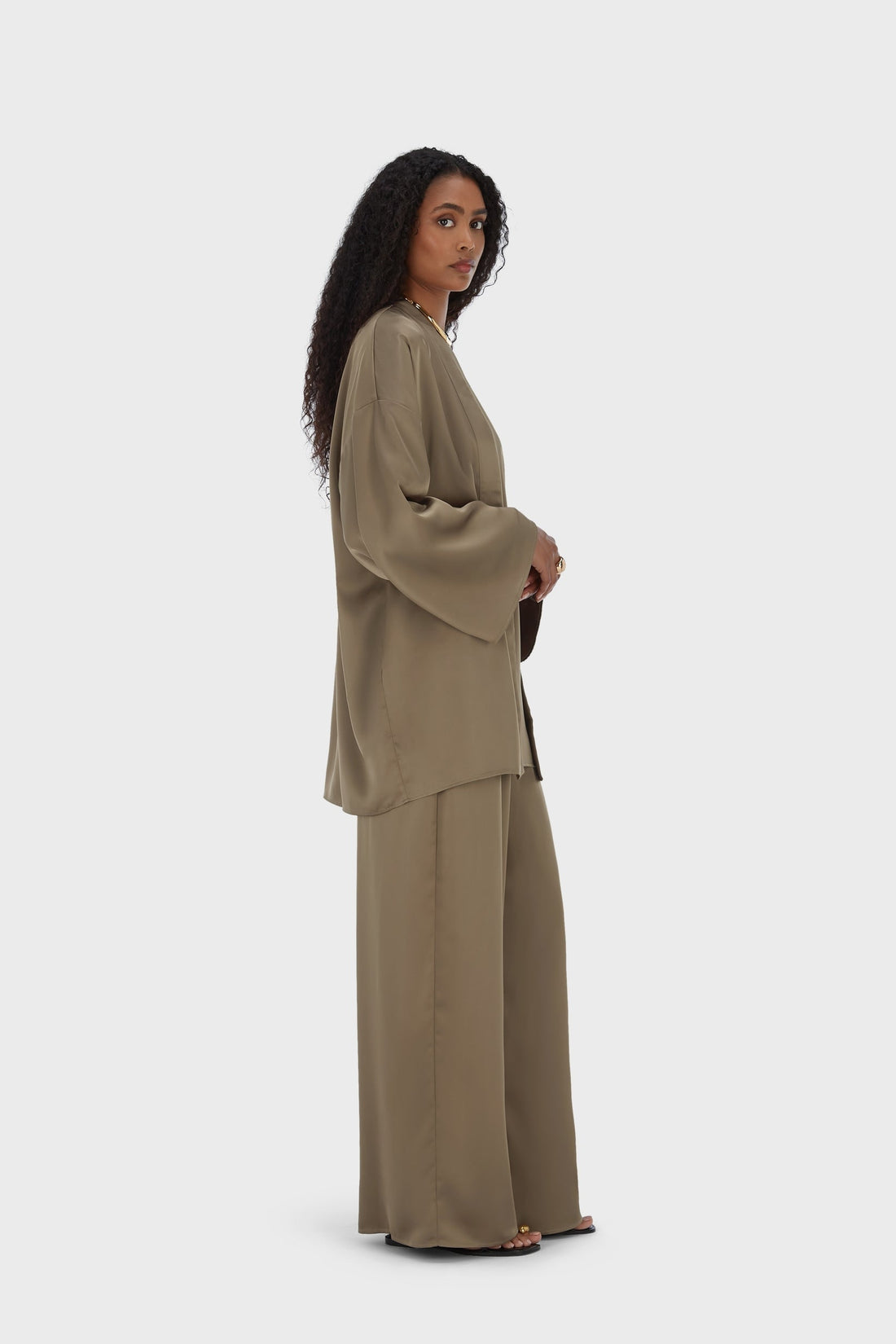 Korte Satijnen Abaya | Taupe