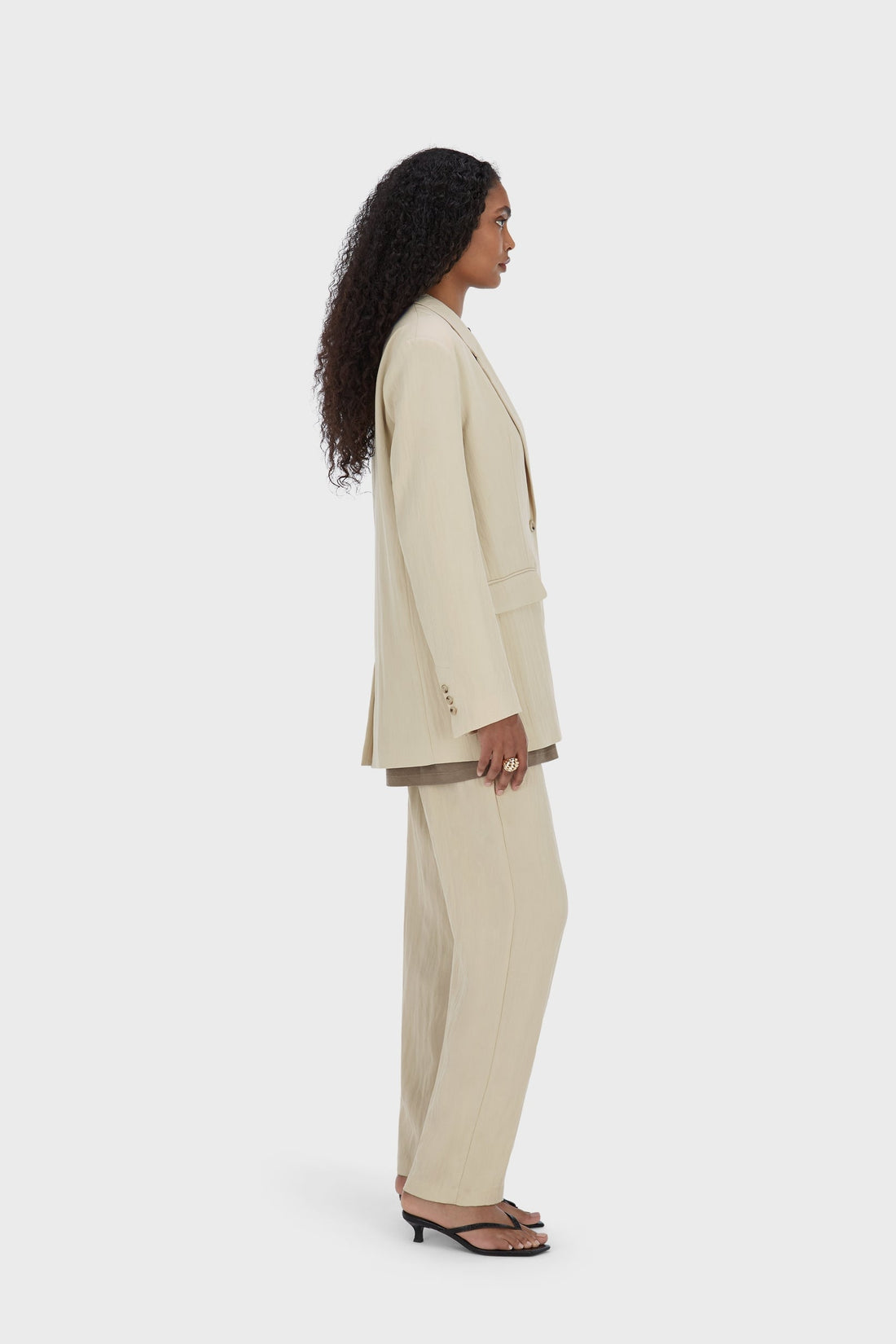 Gestructureerde getailleerde pantalon | Zand
