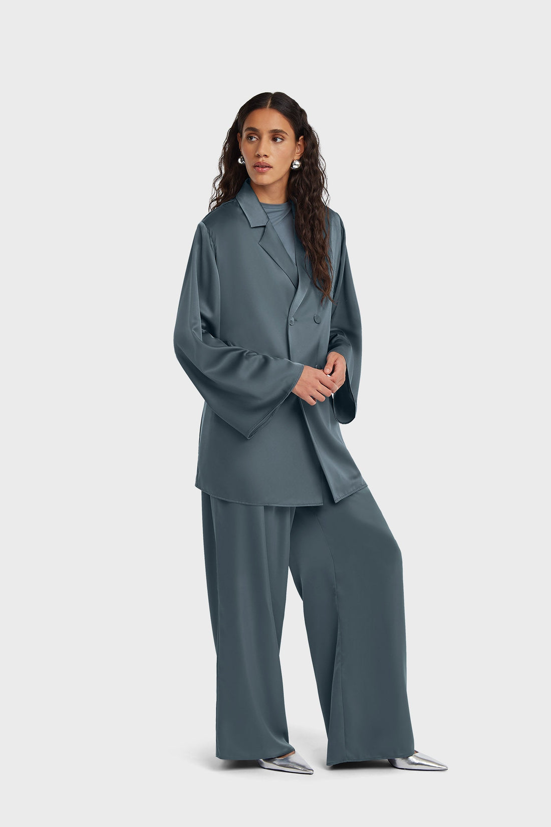 Satijnen Blazer | Dusty Indigo