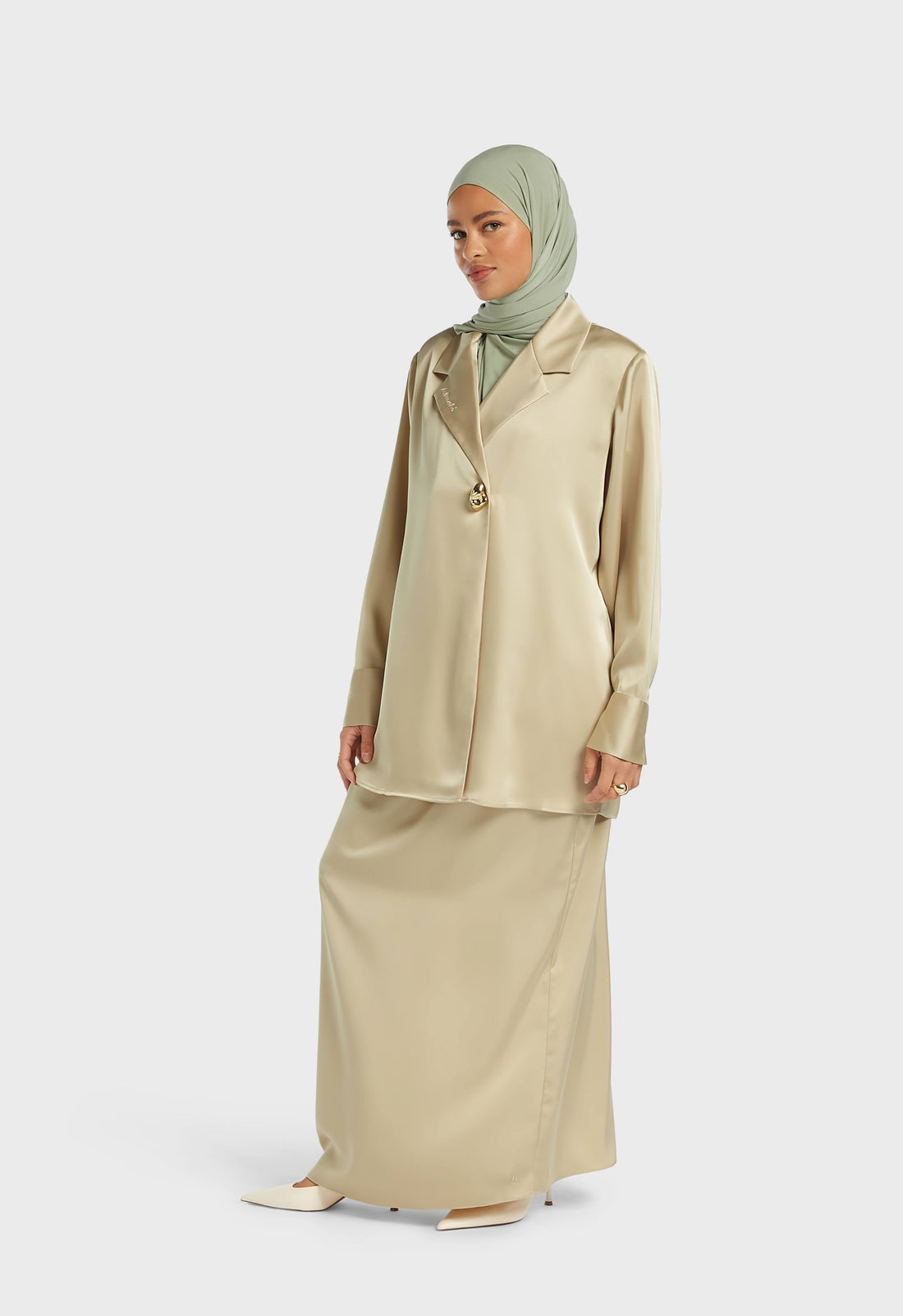 Satijnen Klassieke Blazer | Bruine Rijst