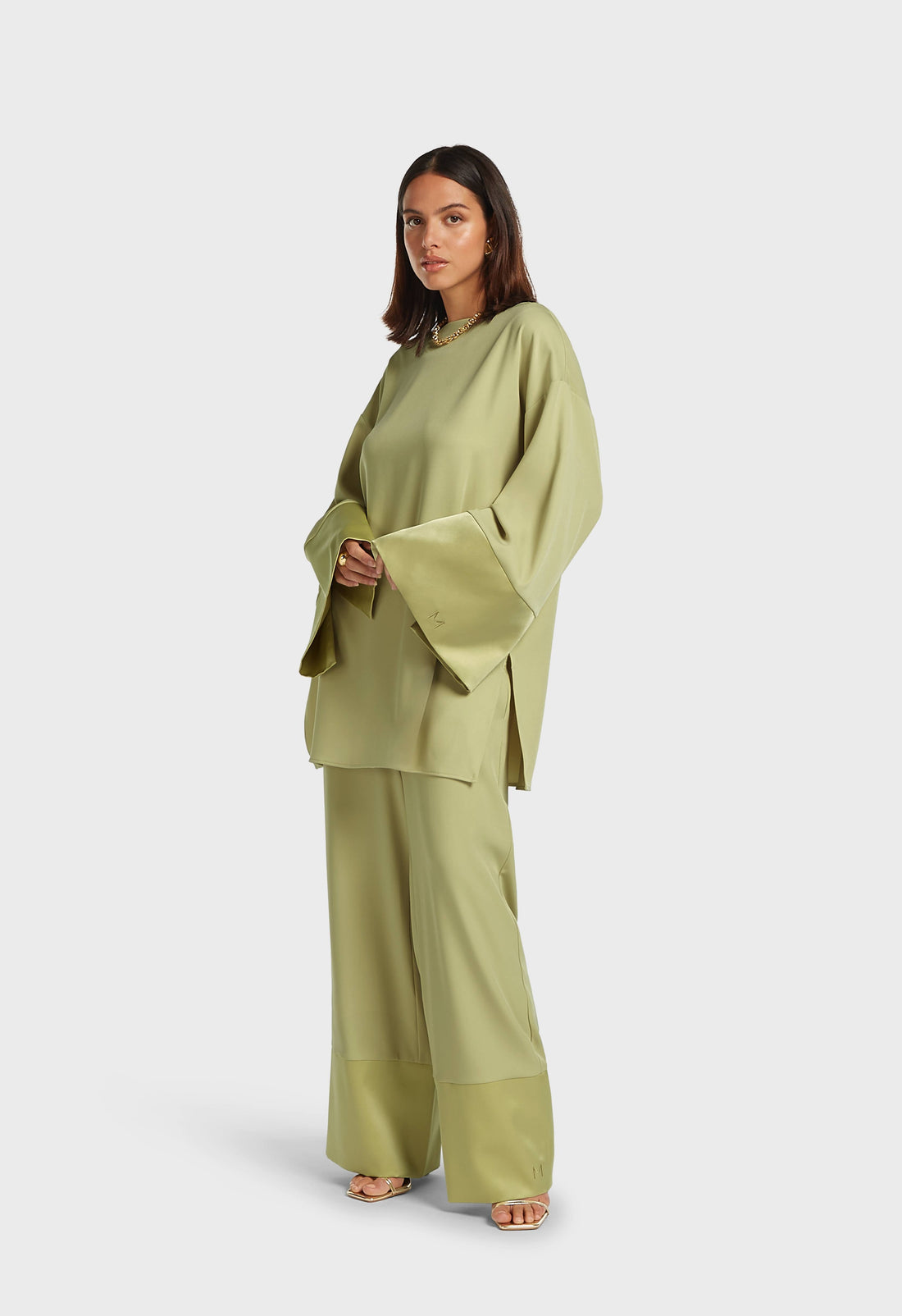 Satijnen Broek met Bies | Zacht Kaki
