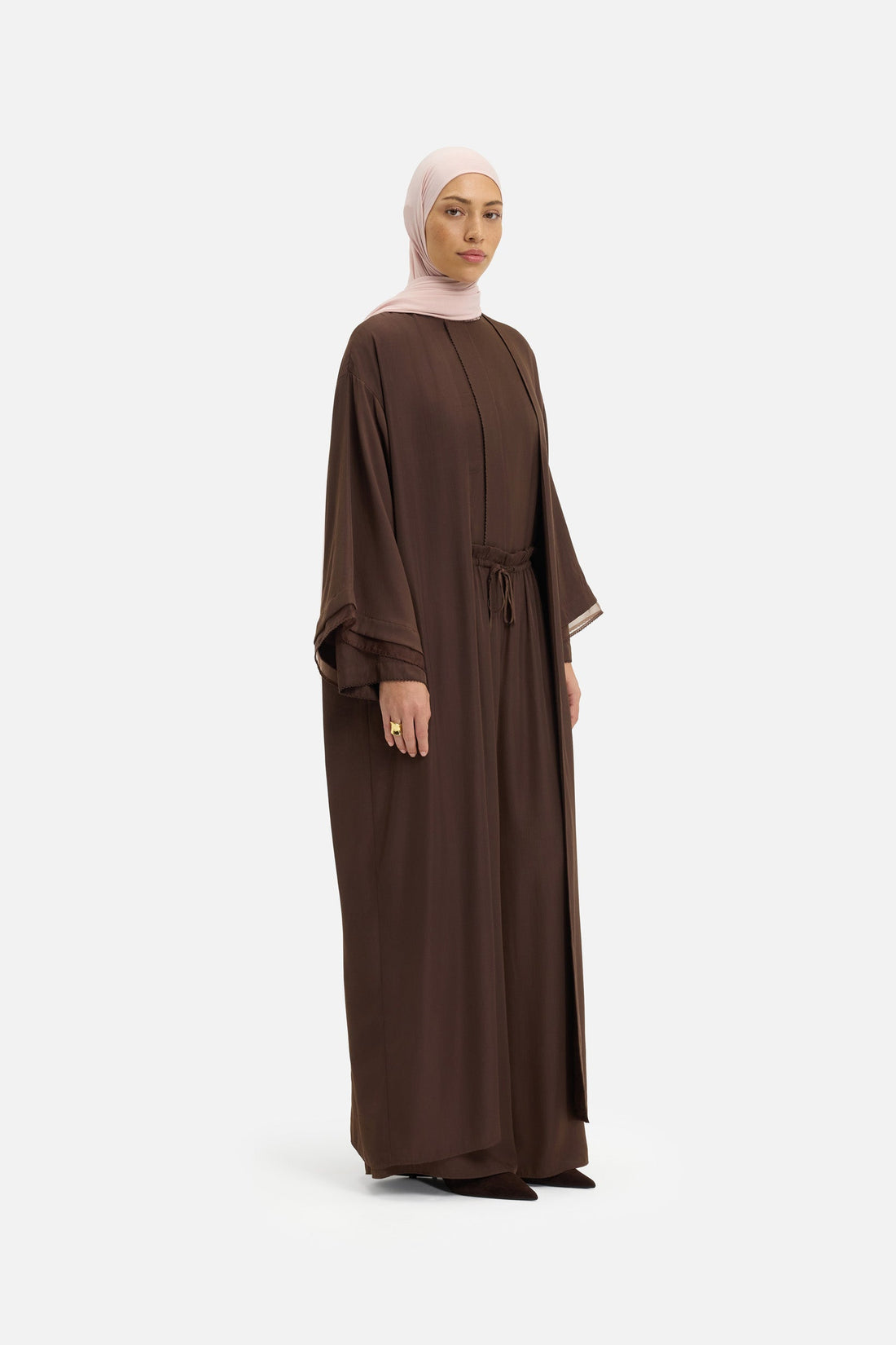 Transparante gelaagde abaya | Burnt Mocha