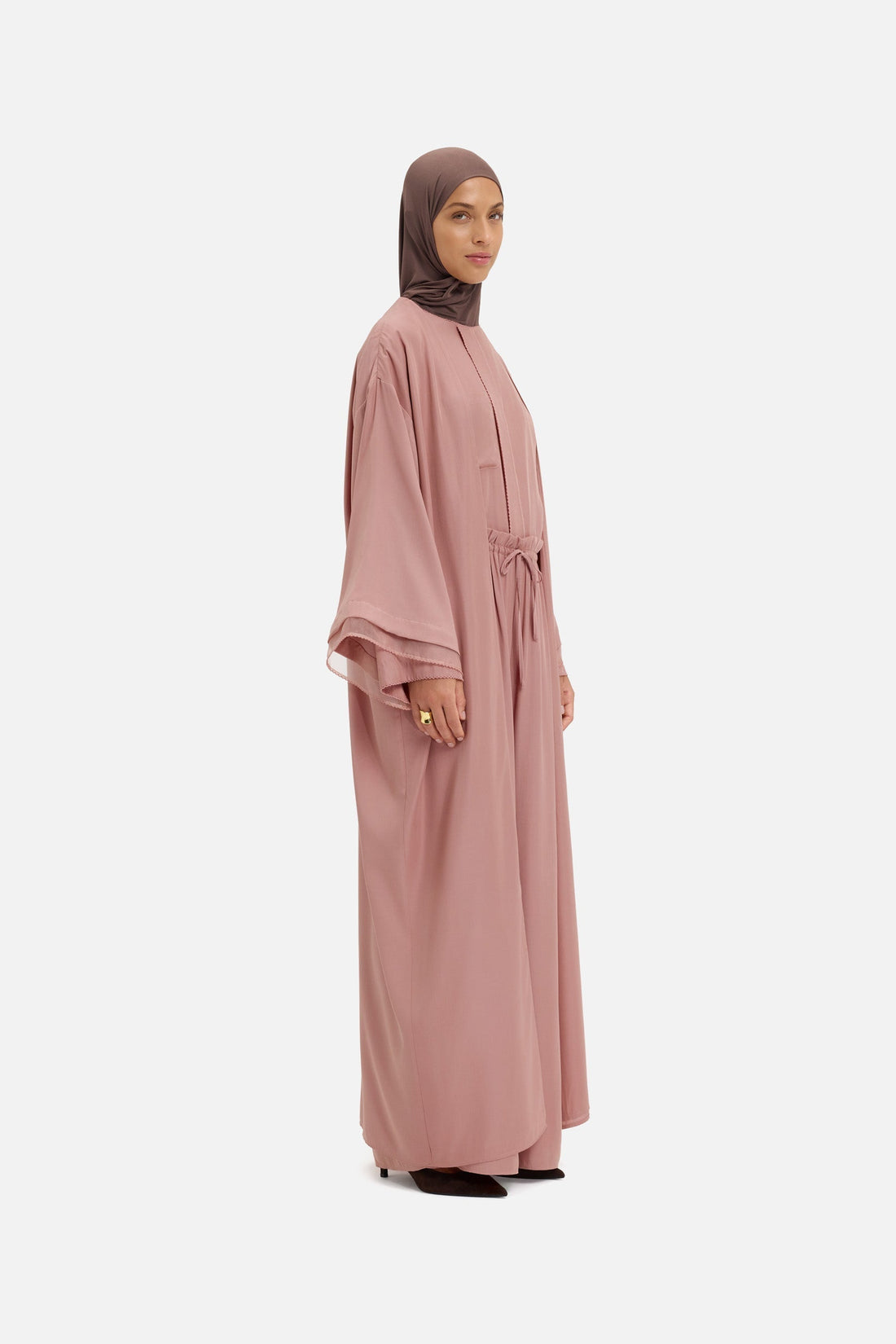 Transparante gelaagde abaya | Licht bessenrood
