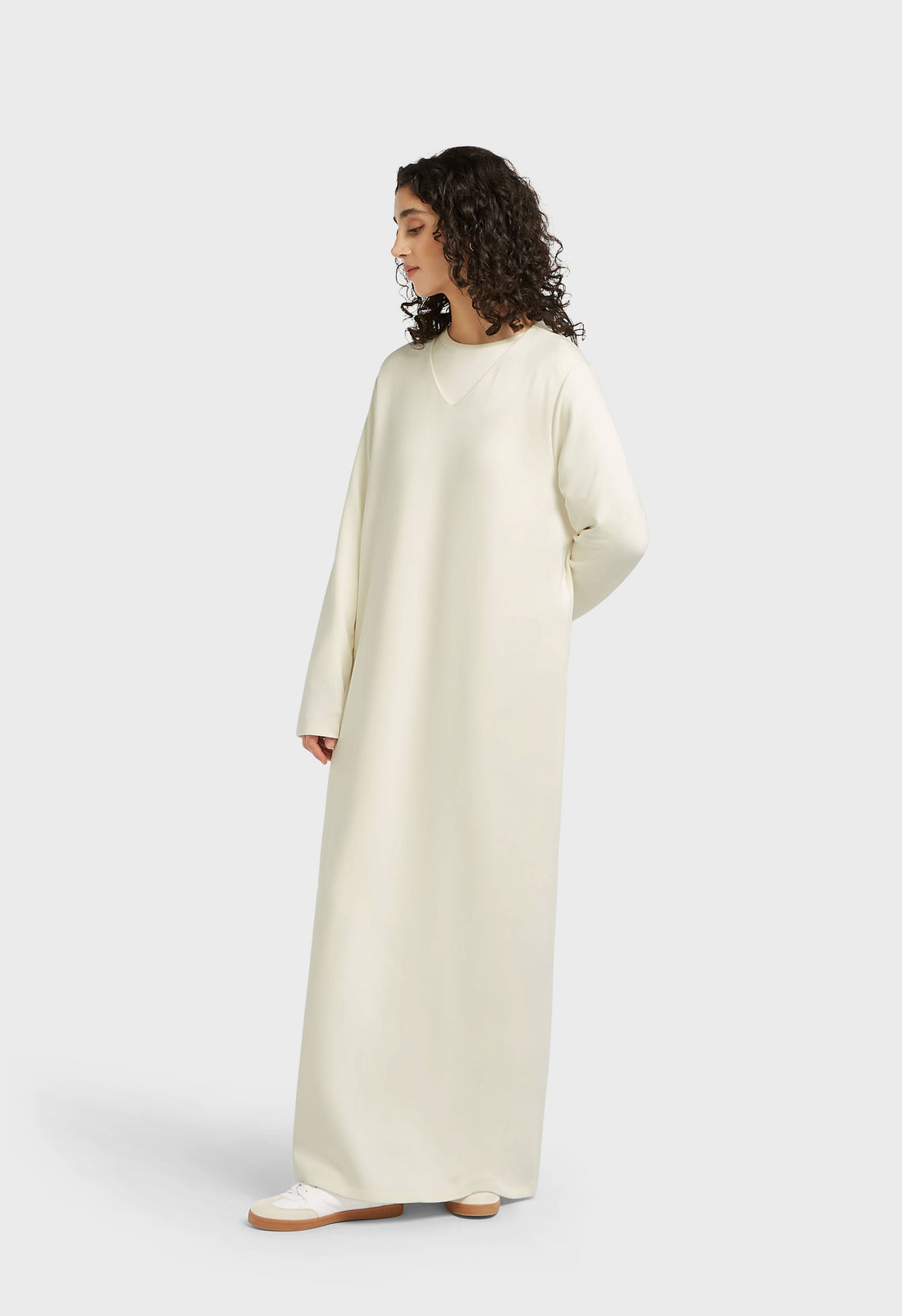 Zachte Rayon Jurk met V-hals | Gebroken wit