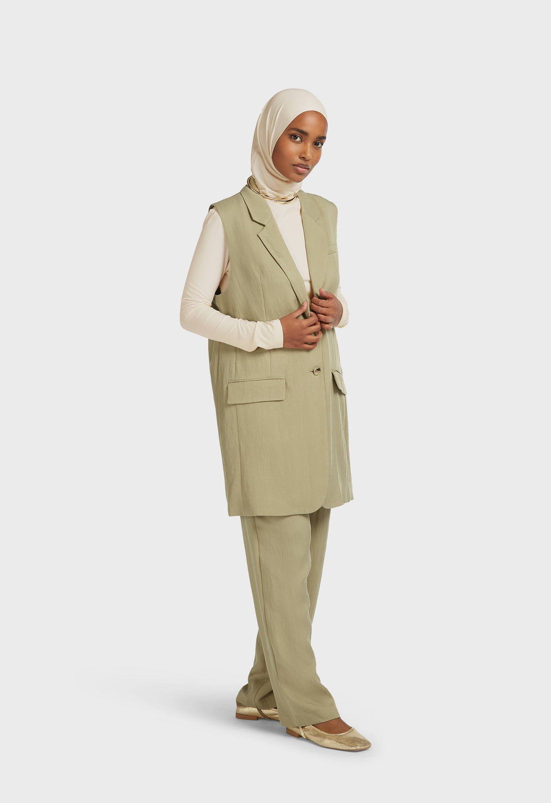 Gestructureerd gilet | Grijsgroen