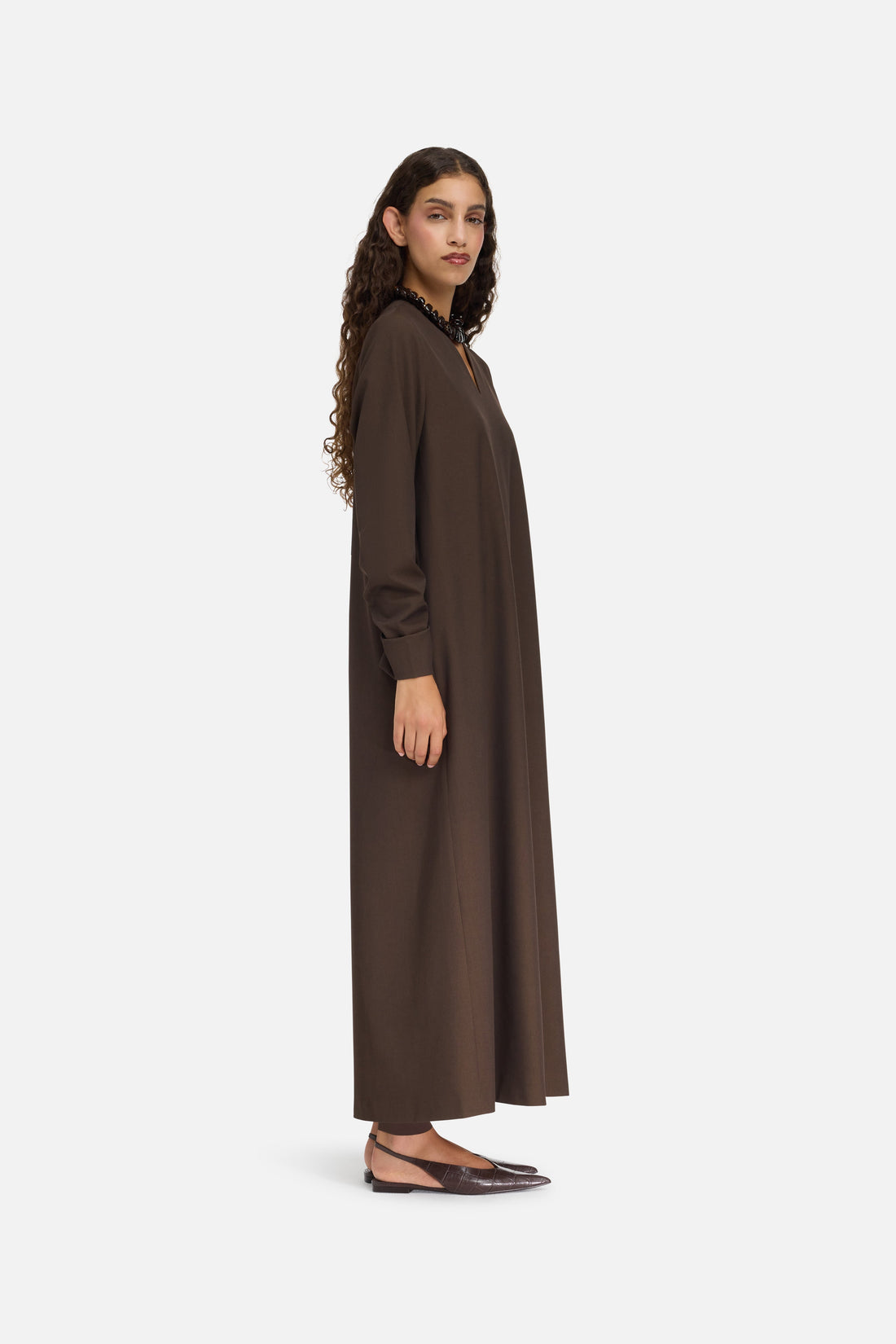 Tailored V-hals Jurk | Donkerbruin