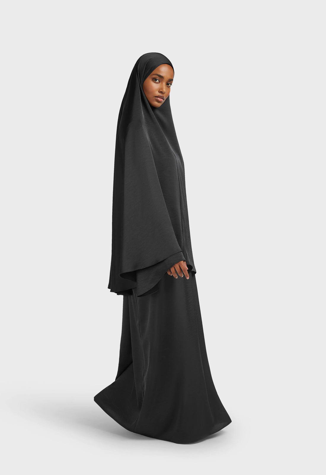 Geweven Satijnen Khimar | Zwart